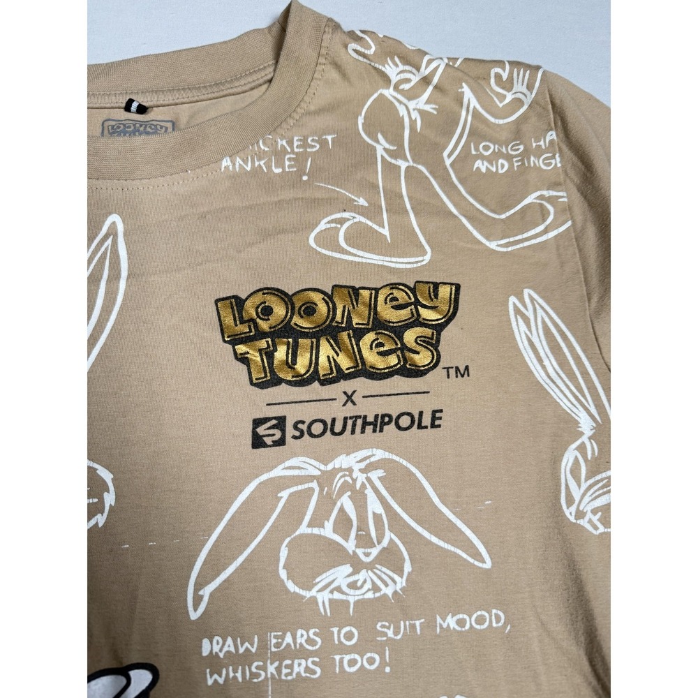 Looney Tunes Southpole Shirt Mens Medium Beige Bugs Bunny Blueprint Graphic Tee - Picture 3 of 8